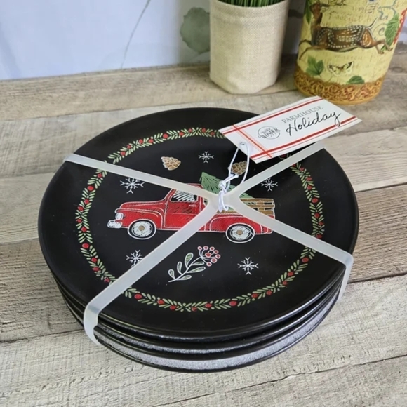 WINTER WONDERLANE | Farmhouse Truck Salad Plates Set of 4 - Picture 1 of 5